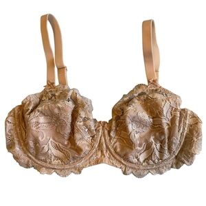 Delimira Lacy Underwire Bra 36D Cream Beige Full Coverage Feminine Everyday EUC